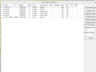 liste AIS opencpn